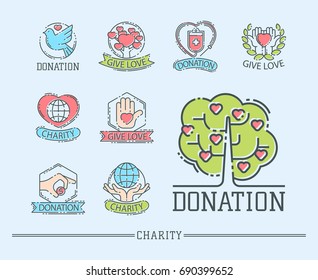 Donate money set logo icons help icon donation contribution charity philanthropy symbols humanity support vector