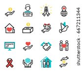 Donate money set outline icons help icon donation contribution charity philanthropy symbols humanity support vector