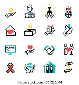 Donate Money Set Outline Icons Help Icon Donation Contribution Charity Philanthropy Symbols Humanity Support Vector