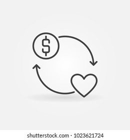 Donate money vector round concept icon or symbol in thin line style