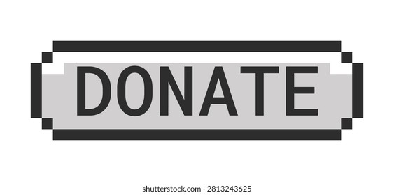 Donate monochrome pixel art button. Charity support. Financial contribution. Give donation. Fundraising prompt. Grayscale retro UI. 8-bit style CTA. Pixelated 16bit web sticker. Roboto Mono font used