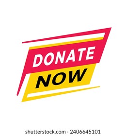 Donate now banner sign. Donate Now Seal, Mark, red Label Design icon. Vector illustration.