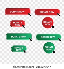 Donate now a set of buttons isolated transparent on the background. With the arrow click here.