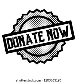 donate now stamp on white background. Sign, label, sticker.