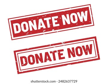 Donate now stamp sign red rectangle grunge style