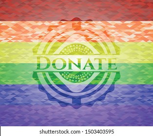 Donate on mosaic background with the colors of the LGBT flag