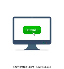 Donate online concept icon, Pc monitor with donate button in flat style isolated on white background, Vector.