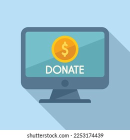 Donate online monitor icon flat vector. Charity help. Aid people