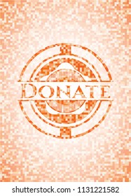Donate orange mosaic emblem with background