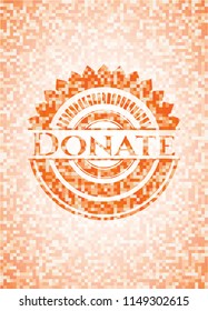 Donate orange mosaic emblem with background