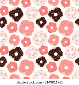 Dibujo de patrón de donación de estilo colorido. Sencillo y bonito fondo con deliciosos dulces de chocolate y vainilla.