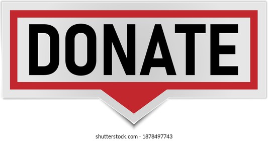 donate red 3d realistic paper speech bubble isolated on white