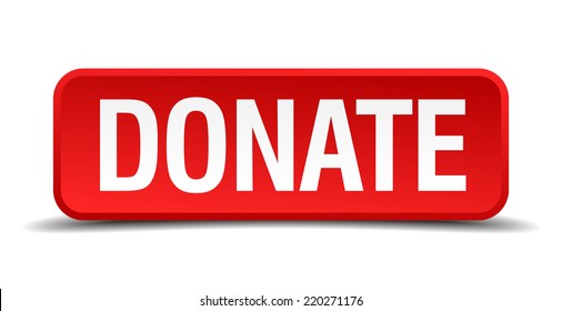 Donate red 3d square button isolated on white background