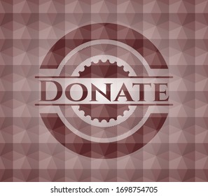 Donate red seamless emblem or badge with abstract geometric pattern background.