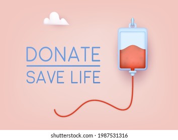 Donar - salvar la vida. Día Mundial del Donante de Sangre, Atención de Salud. Ilustraciones de vectores Web 3D.