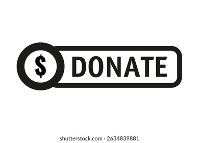 Donate sign icon, donate button vector, dollar donate symbol, black and white donate icon