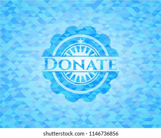 Donate sky blue emblem with triangle mosaic background