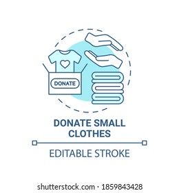 Donate small clothes concept icon. Body positivity tips. Giveaway old unused things. Helping other people idea thin line illustration. Vector isolated outline RGB color drawing. Editable stroke