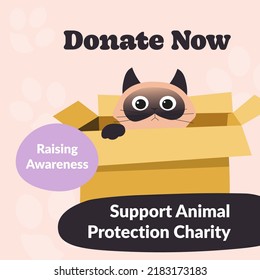 Donate and support animal protection charity, raising awareness. Help kittens by funding or adopting. Assistance for cats, feline animals. Veterinary clinics rescuing kitties. Vector in flat style