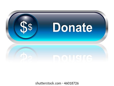 Donate, Support Button, Icon Blue Glossy With Shadow, Vector Illustration