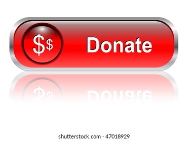 Donate, support button, icon red glossy with shadow, vector illustration