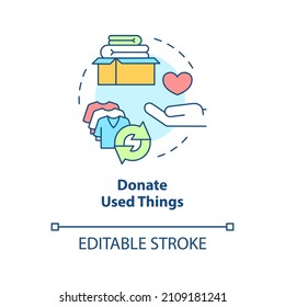 Donate used things concept icon. Reuse clothes. Minimize waste abstract idea thin line illustration. Isolated outline drawing. Editable stroke. Roboto-Medium, Myriad Pro-Bold fonts used
