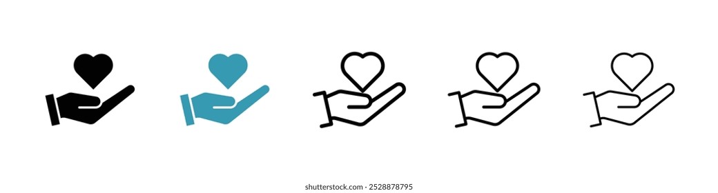 Donate vector icon set in black and blue colors.