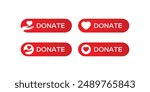 Donate web buttons. Red buttons with hand holding heart. Symbol of financial aid isolated on white background