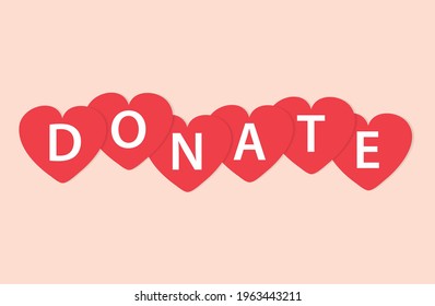 donate word written on hearts - vector illustration