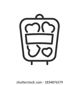 Donación de sangre. Paquete con corazones, icono lineal. Trazo editable