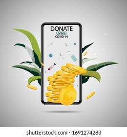 Donating money by online payments. Charity fundraising concept. vector illustration.