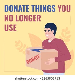 Donating unwanted stuff for decluttering card template. Giving away old clothes. Editable social media post design. Flat vector color illustration for poster, web banner, ecard. Oswald font used