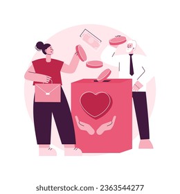 Spende abstraktes Konzept Vektorgrafik. Spendenfonds, Wohltätigkeitsspenden, gemeinnütziger Service, Sachgeschenke, steuerlich absetzbare Geldspenden, Wohltätigkeitsorganisationen unterstützen abstrakte Metapher.