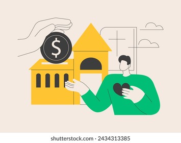 Ilustración de vector de concepto abstracto de donación. Fondo de donación, donaciones caritativas, servicio sin fines de lucro, regalos en especie, donaciones de dinero deducible de impuestos, organización de caridad de apoyo metáfora abstracta.