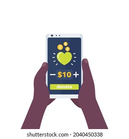 Donation app, smart phone in hands