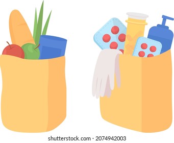 Donation bags semi flat color vector item set. Full realistic object on white. Supply to donate to charity isolated modern cartoon style illustration for graphic design and animation pack