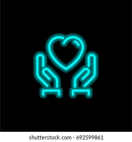 Donation blue glowing neon ui ux icon. Glowing sign logo vector