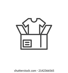 Donation box with clothes line icon. linear style sign for mobile concept and web design. Clothing donate box outline vector icon. Symbol, logo illustration. Vector graphics