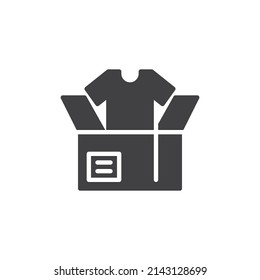 Donation box with clothes vector icon. filled flat sign for mobile concept and web design. Clothing donate box glyph icon. Symbol, logo illustration. Vector graphics