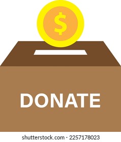 Donation box and a coin Vector Icon flat illustration.