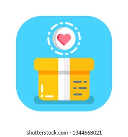 Donation box flat color icon. Charity concept. Help poor people. Sign for web page, mobile app, banner, social media. Pictogram UI/UX user interface. Vector clipart.