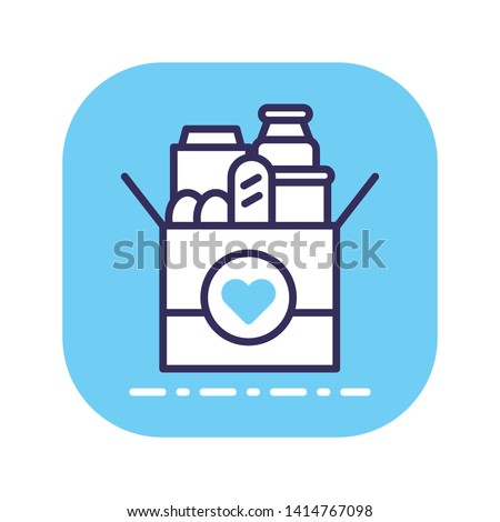 Donation box of food line color icon. Food Bank simple concept. Charity illustration. Sign for web page, mobile app, banner. Button UI/UX user interface. Vector isolated object. Editable stroke.