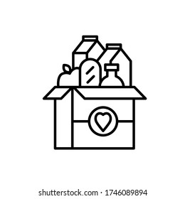 Donation Box Of Food Line Icon. Food Bank Simple Concept. Vector