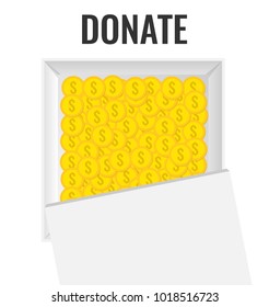 Donation box with golden coin. Vector illustration.