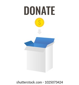 Donation box with golden coin. Vector illustration.