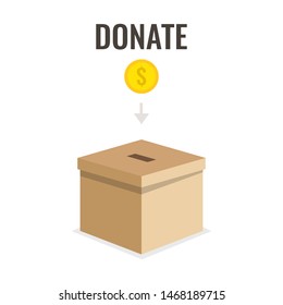 Donation box with golden coin. Vector illustration.