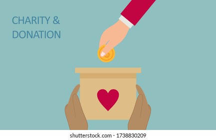 Donation box with hand logo illustration design