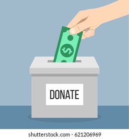 Donation Box with hand and money flat design