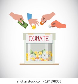 Donation box with hand - vector illustration