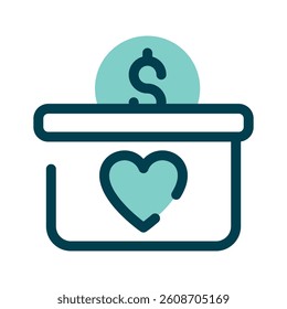 A donation box with a heart and a dollar symbol, representing charitable giving